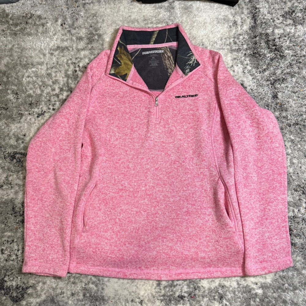 Realtree Pink Heathered Fleece Quarter Zip Pullover‎ Sweatshirt Women's XL